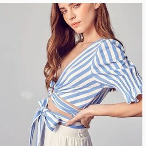 Hausen Blue and White Wrap Top